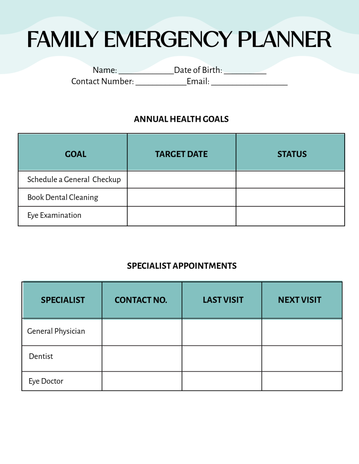 Free Health Checkup Planner Template