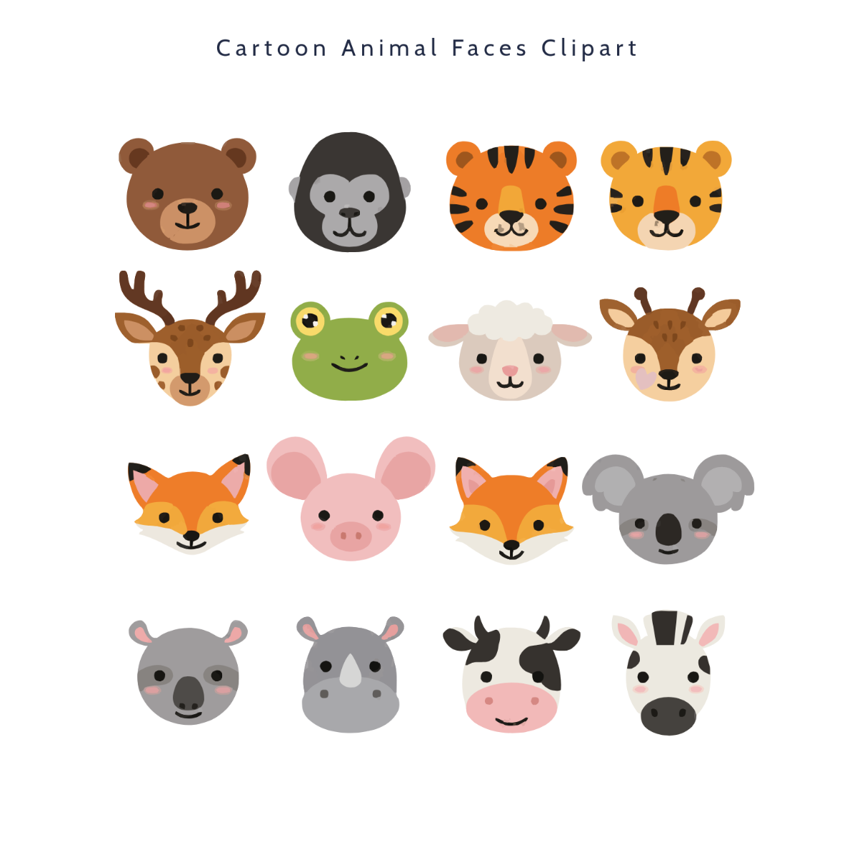 Free Cartoon Animal Faces Clipart Template