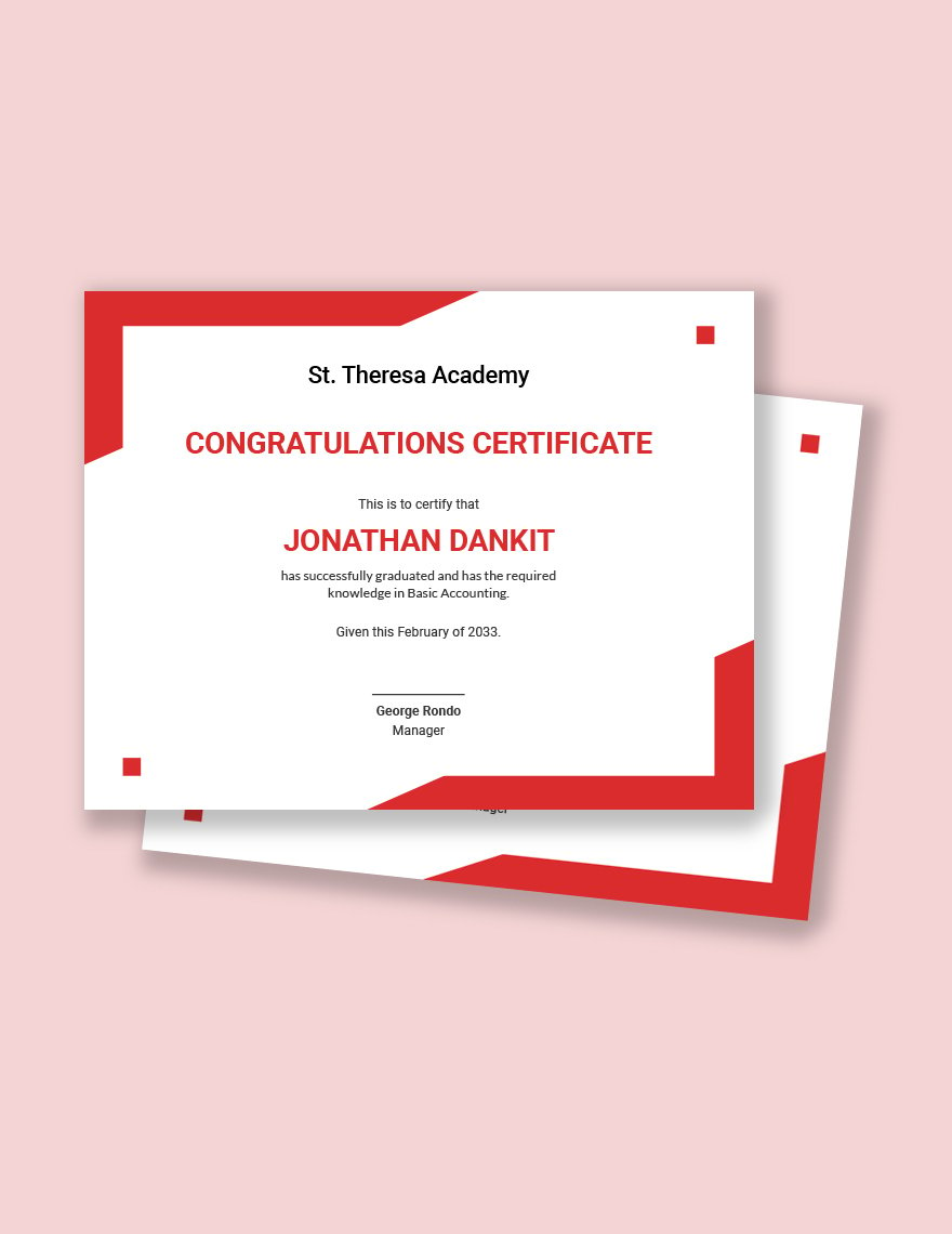 Graduation Congratulation Certificate Template