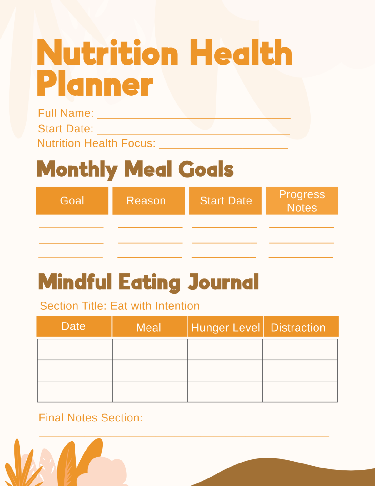 Free Nutrition Health Planner Template