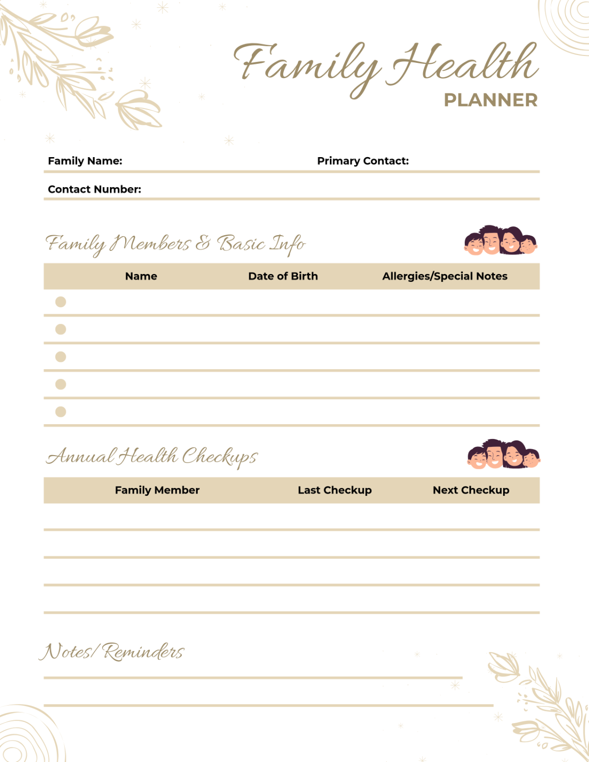 Free Family Health Planner Template