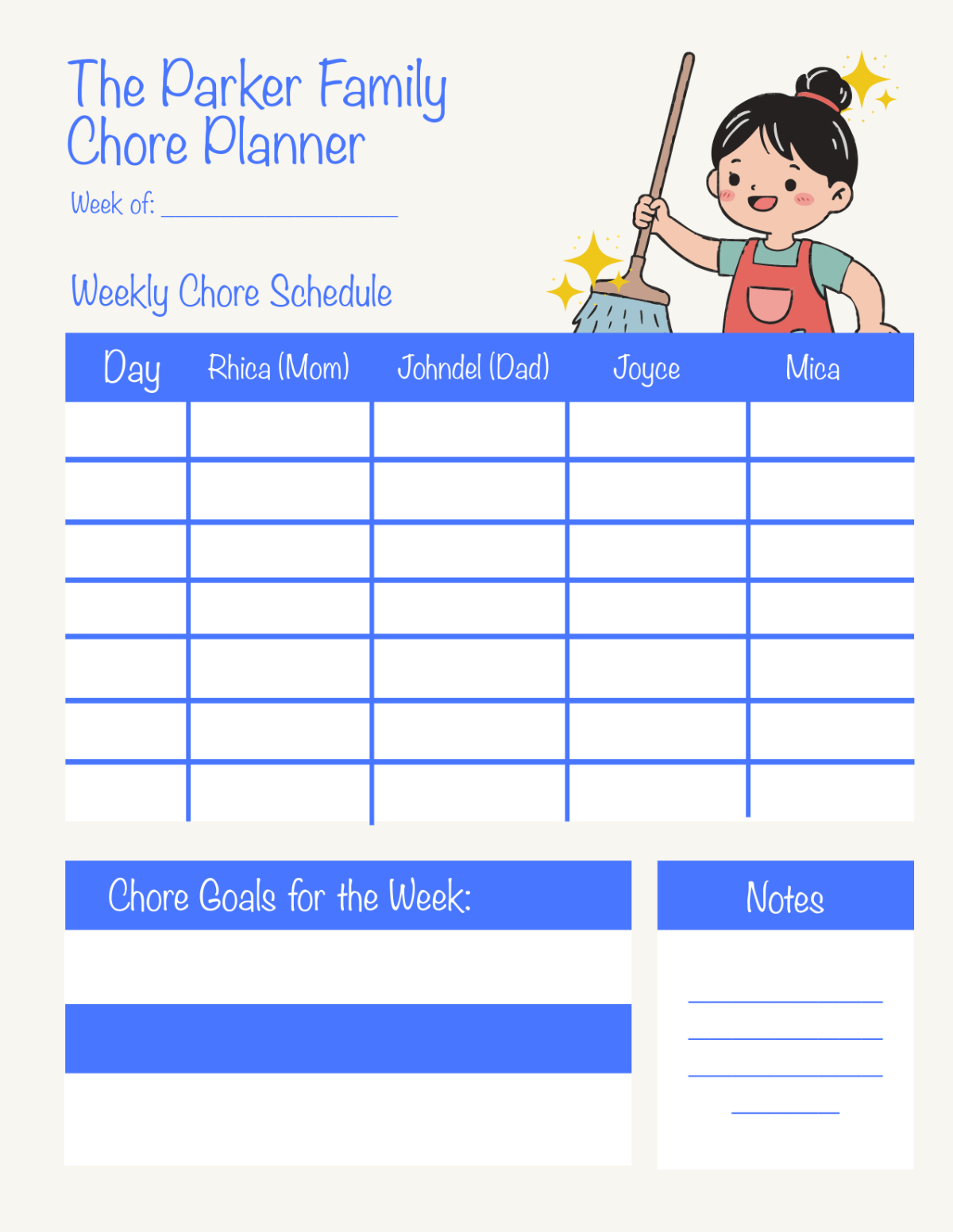 Free Blank Family Chore Planner Template