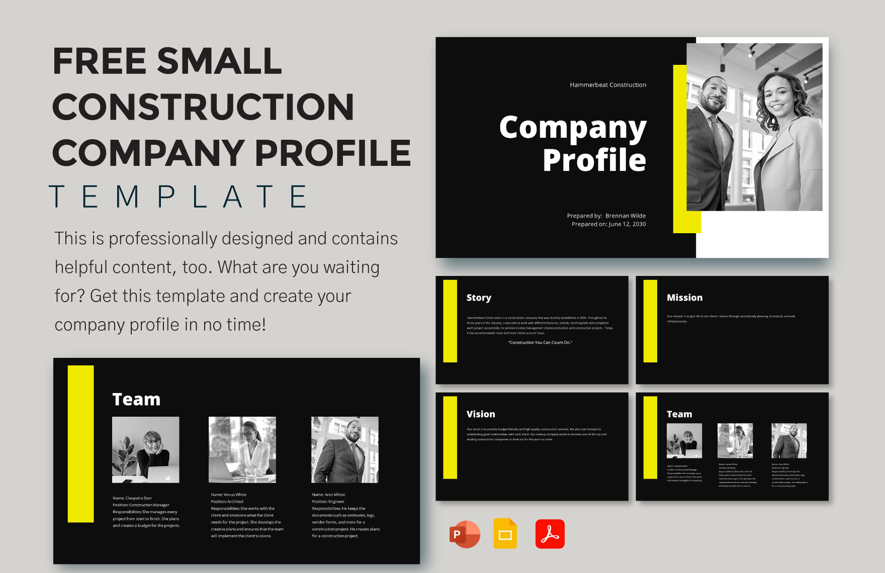 Small Construction Company Profile Template in PDF, PowerPoint