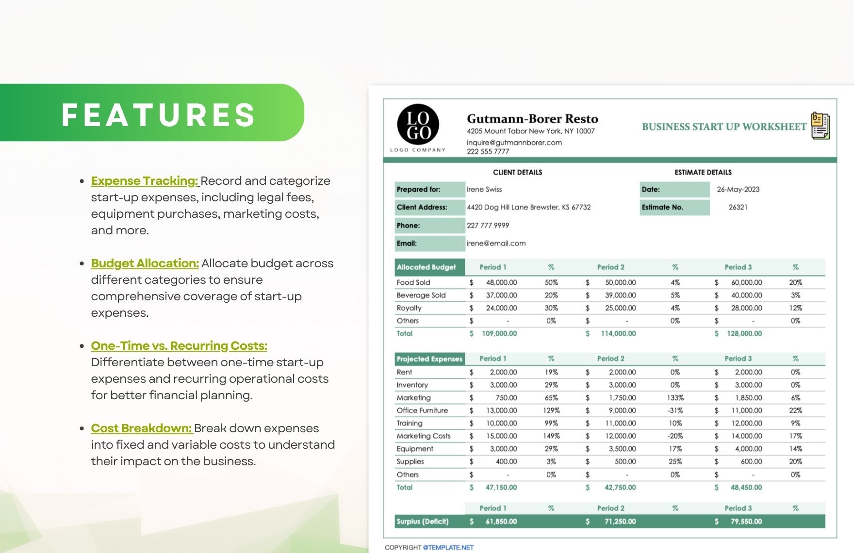 Business Start Up Costs Worksheet Template