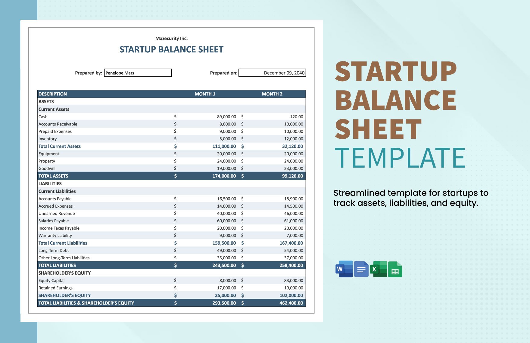 Free Startup Balance Sheet Template in Word, Google Docs, Excel, Google Sheets