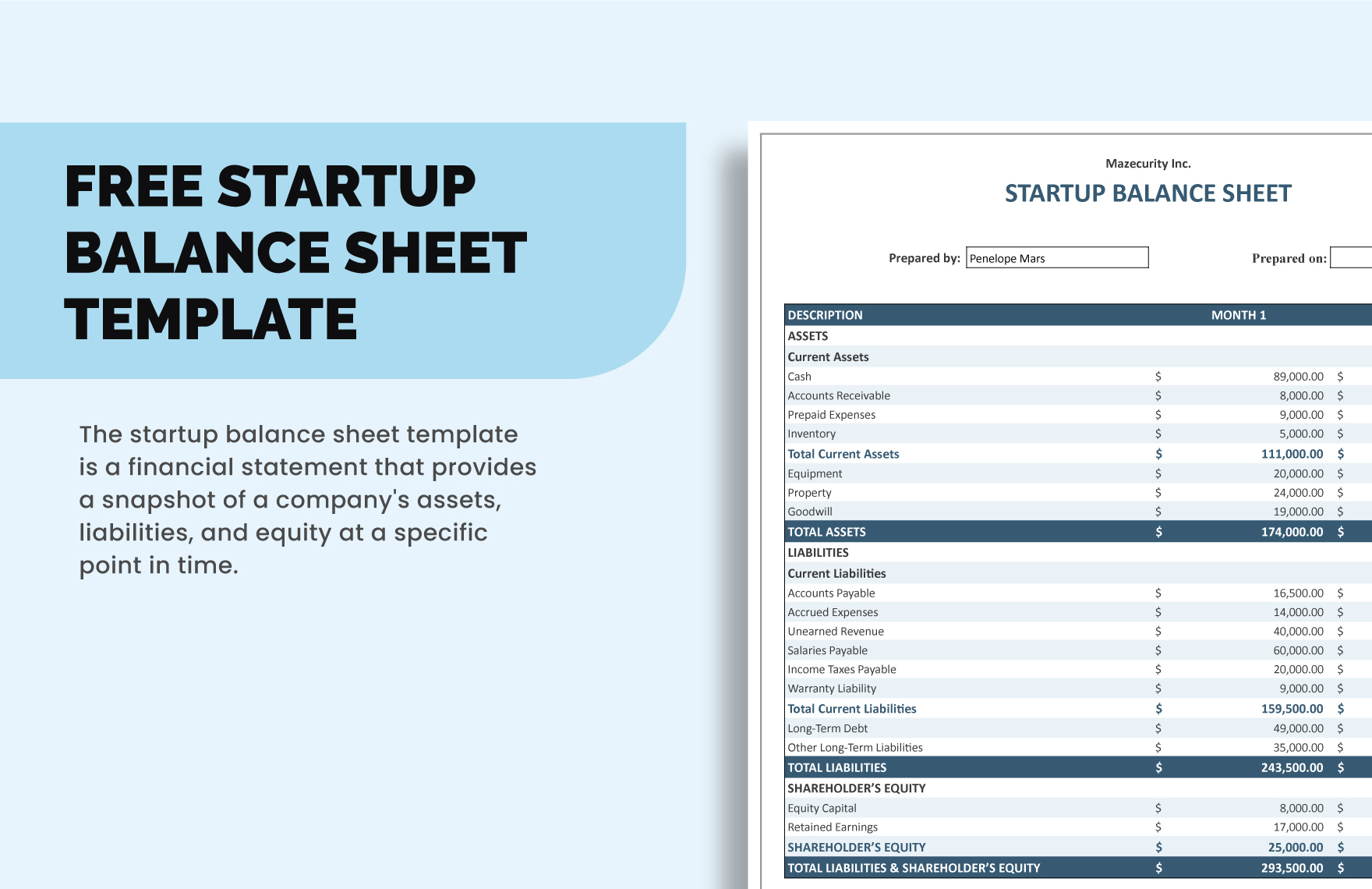 Startup Balance Sheet Template