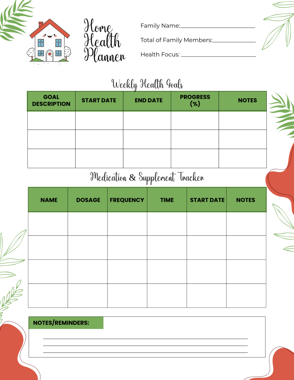 Free Home Aesthetic Health Planner Template