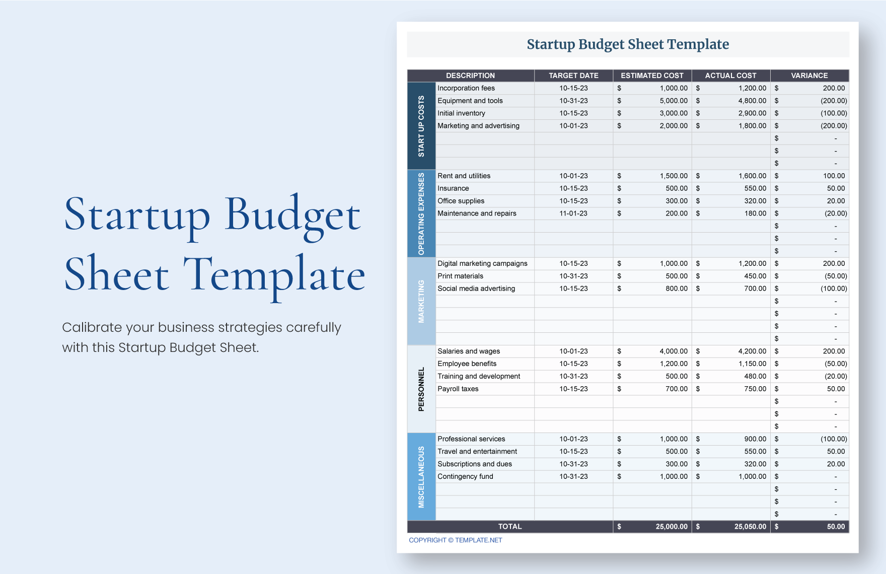 Startup Budget Sheet Template in Word, Google Docs, Excel, Google Sheets