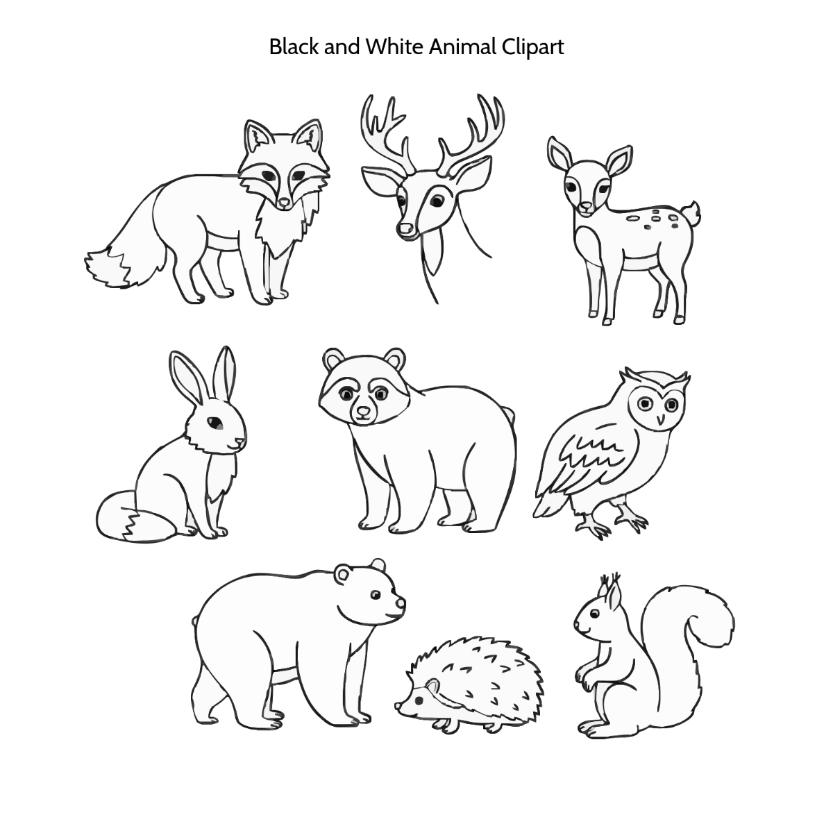 Free Black and White Animal Clipart Template