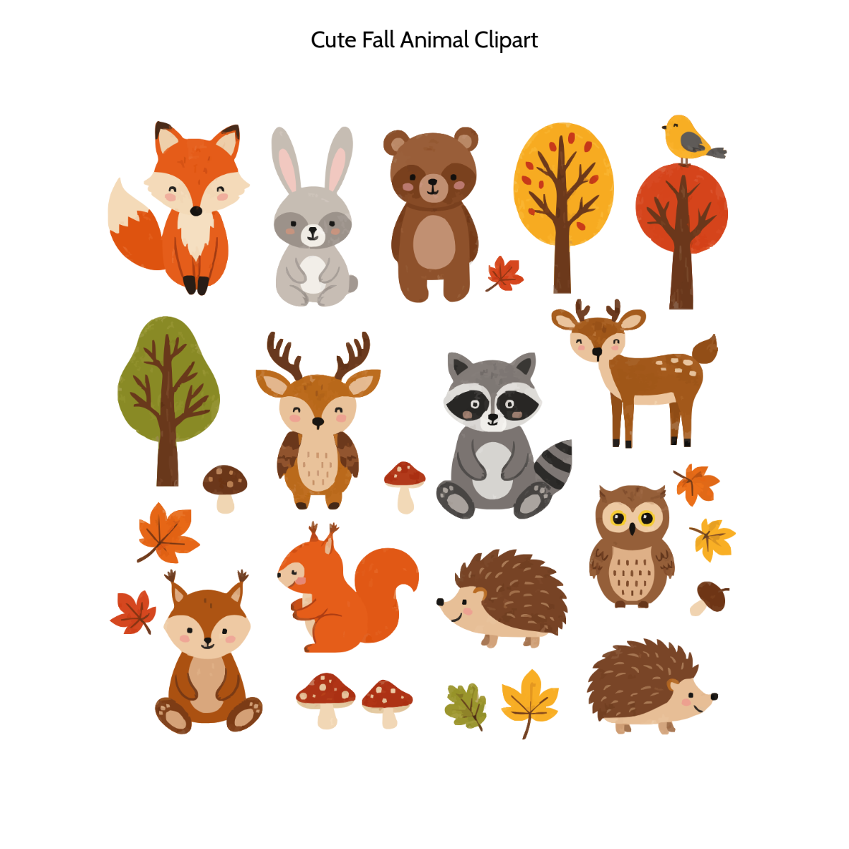 Free Cute Fall Animals Clipart Template