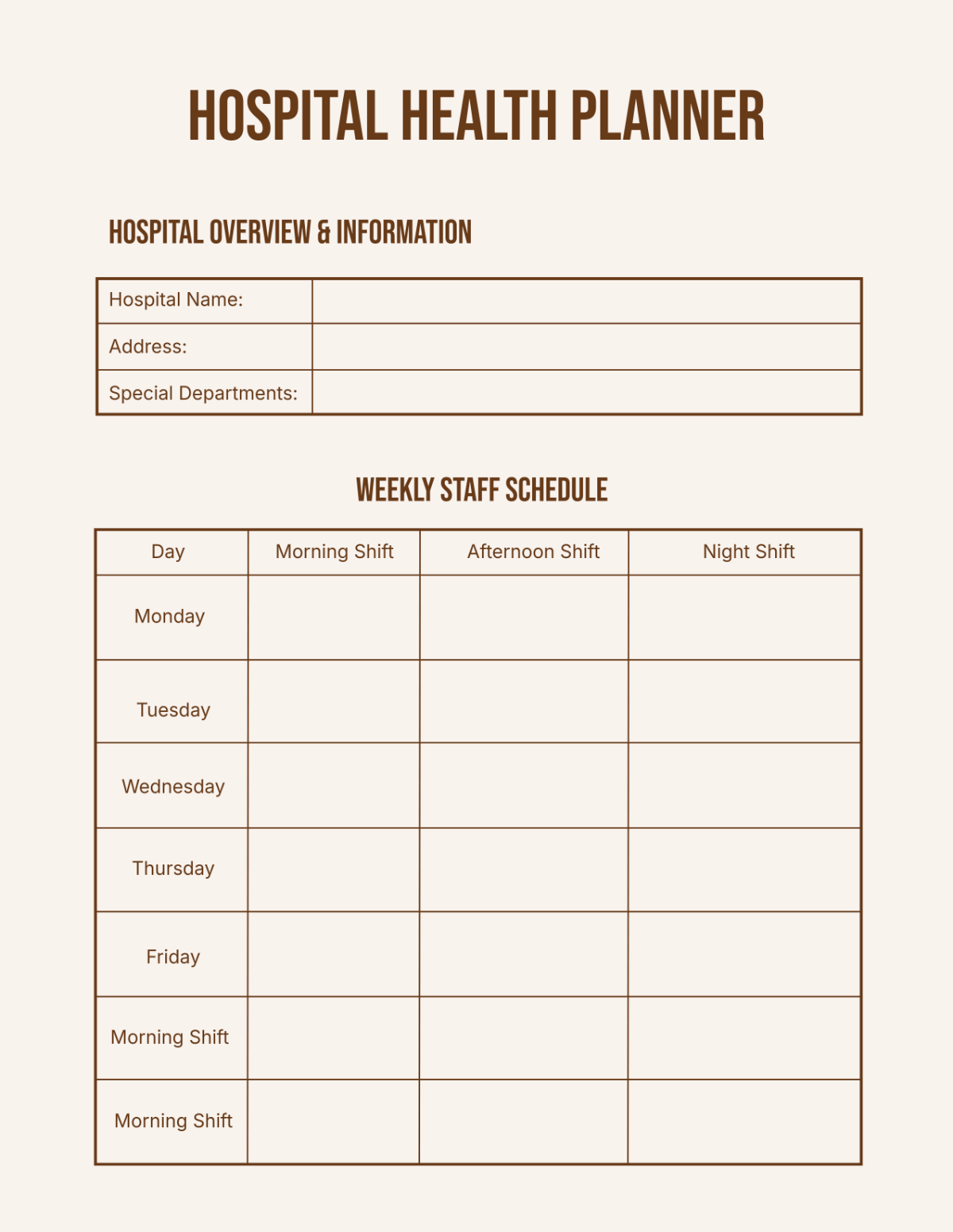 Free Hospital Health Planner Template