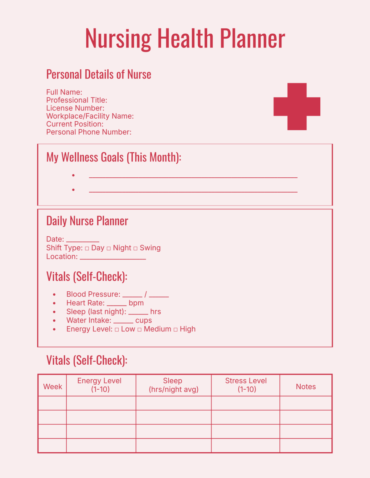 Free Nursing Health Planner Template