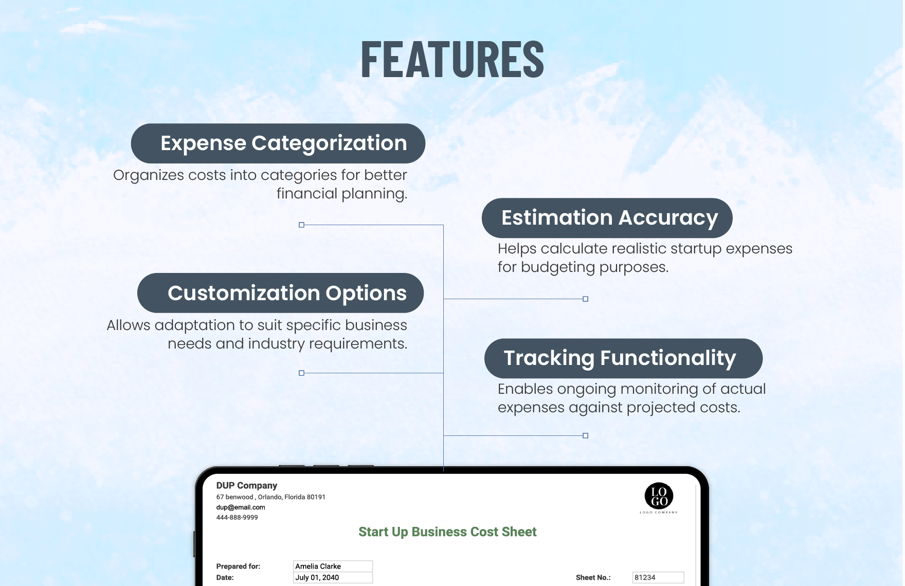 Start Up Business Cost Sheet Template