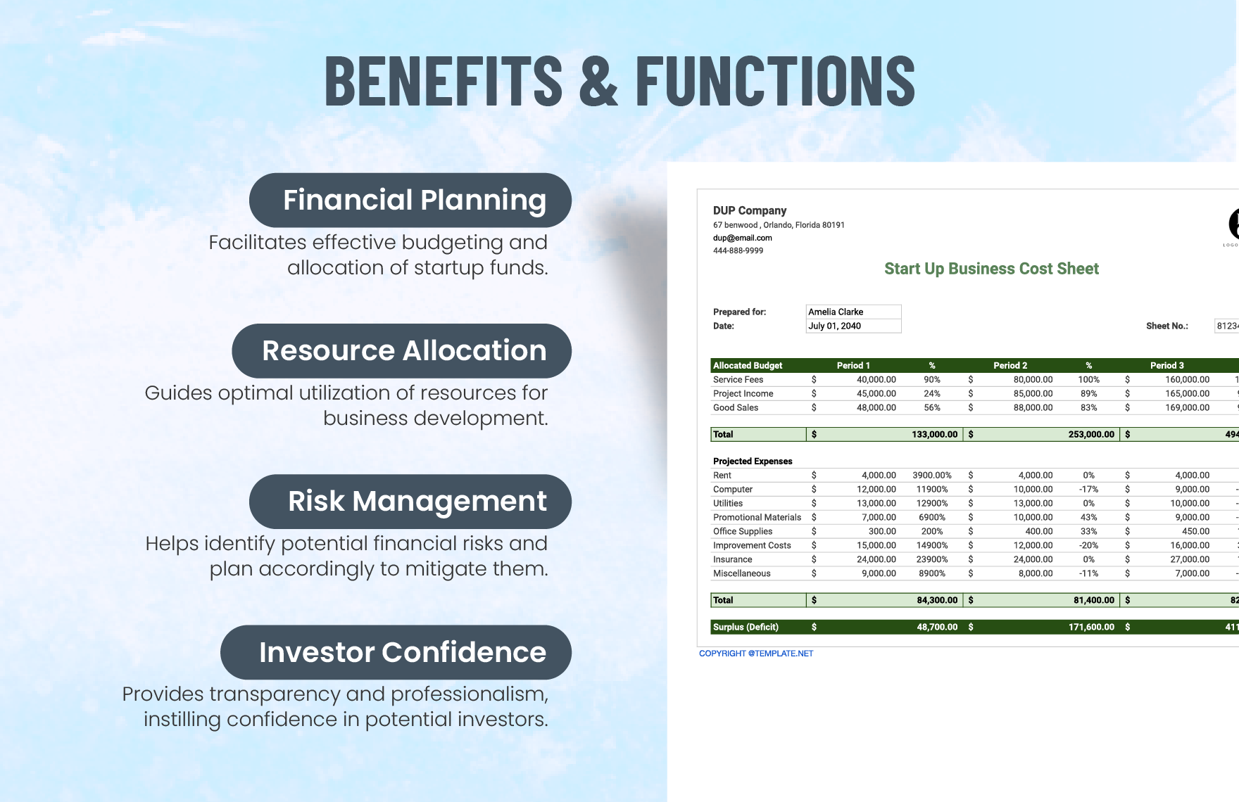 Start Up Business Cost Sheet Template