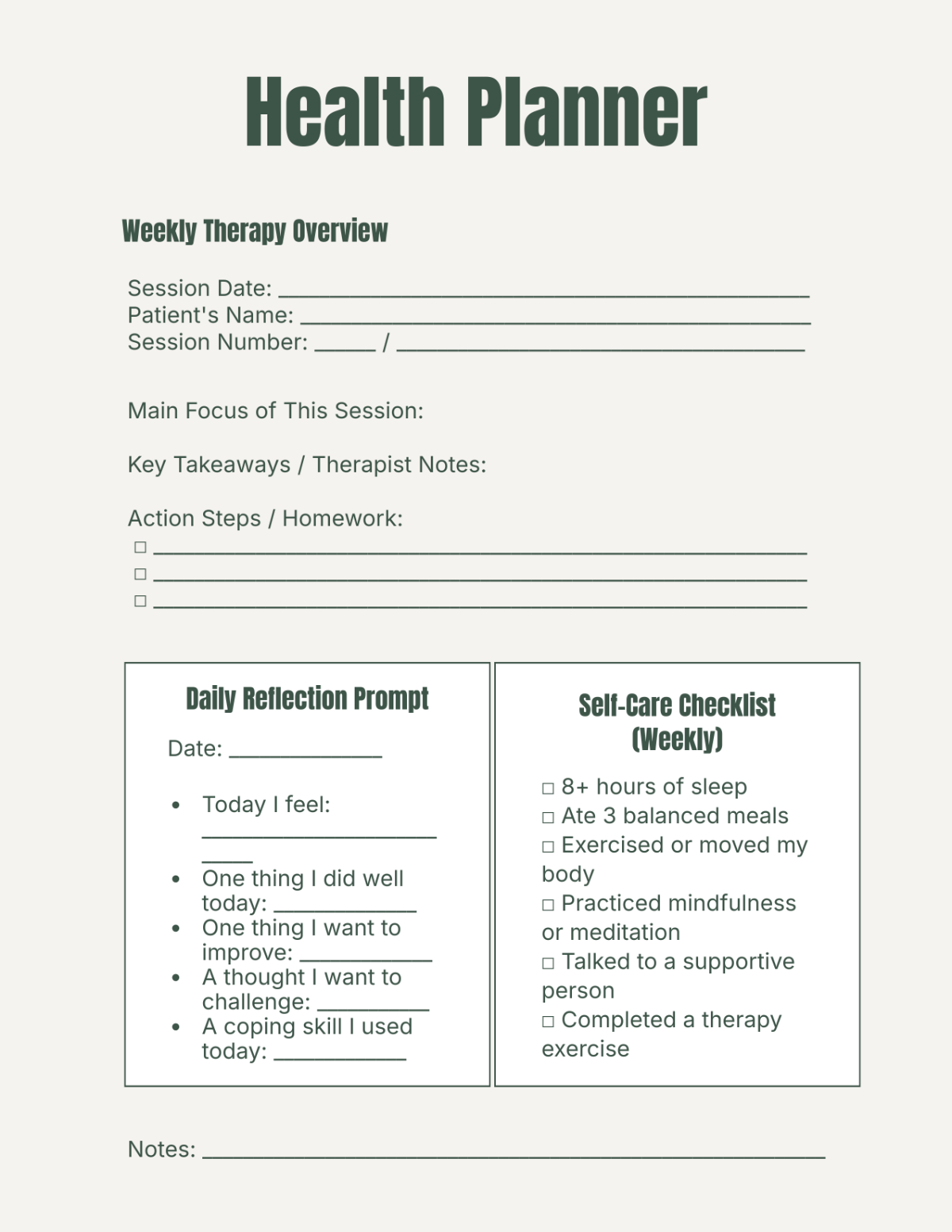 Free Therapy Health Planner Template