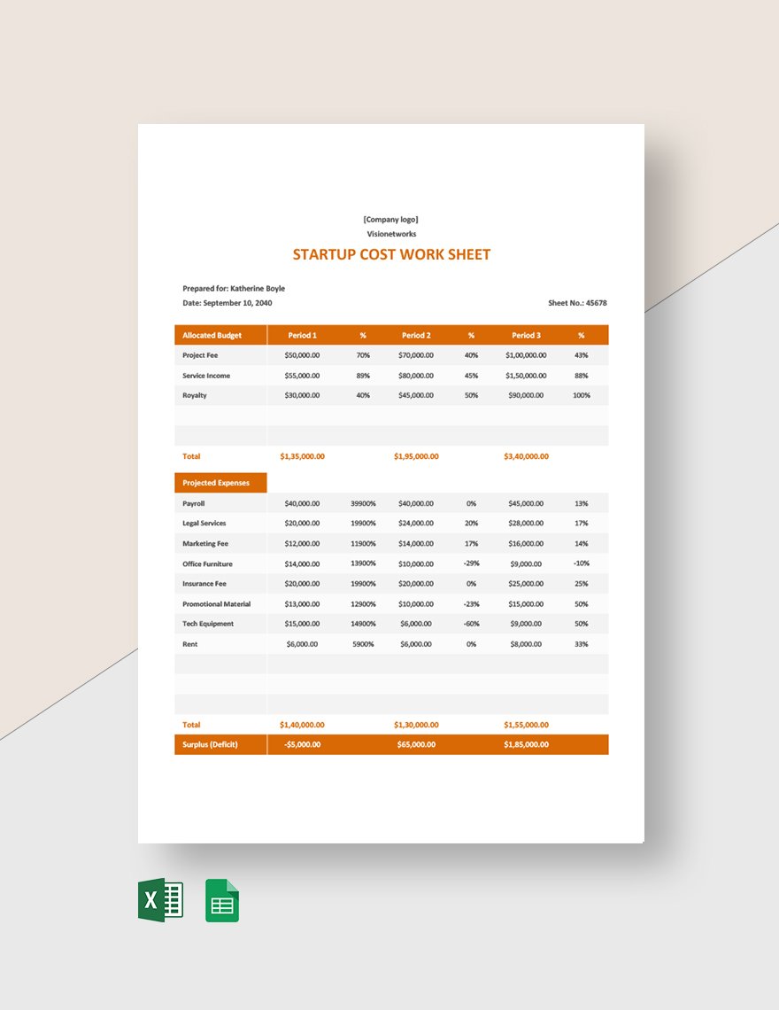 Startup Cost Worksheet Template
