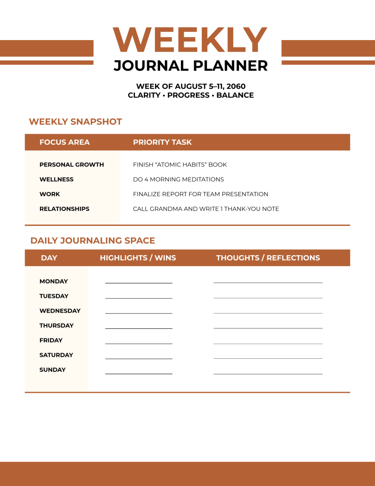 Free Weekly Journal Planner Template