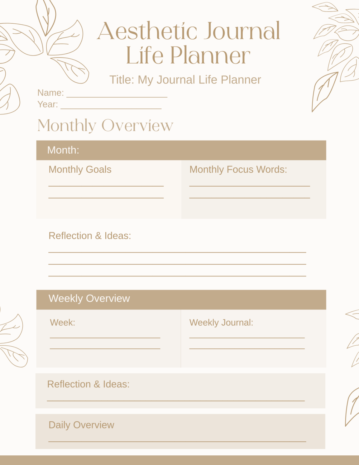 Free Aesthetic Journal Life Planner Template