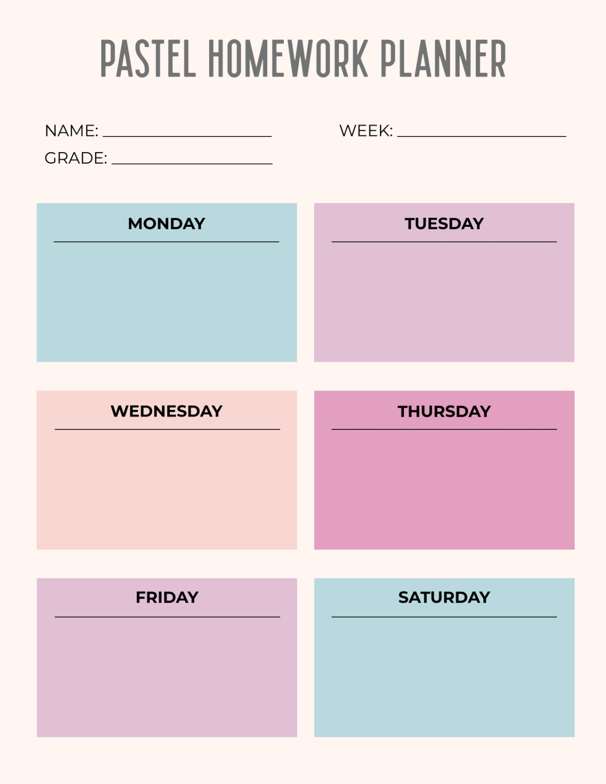 Free Pastel Homework Planner Template