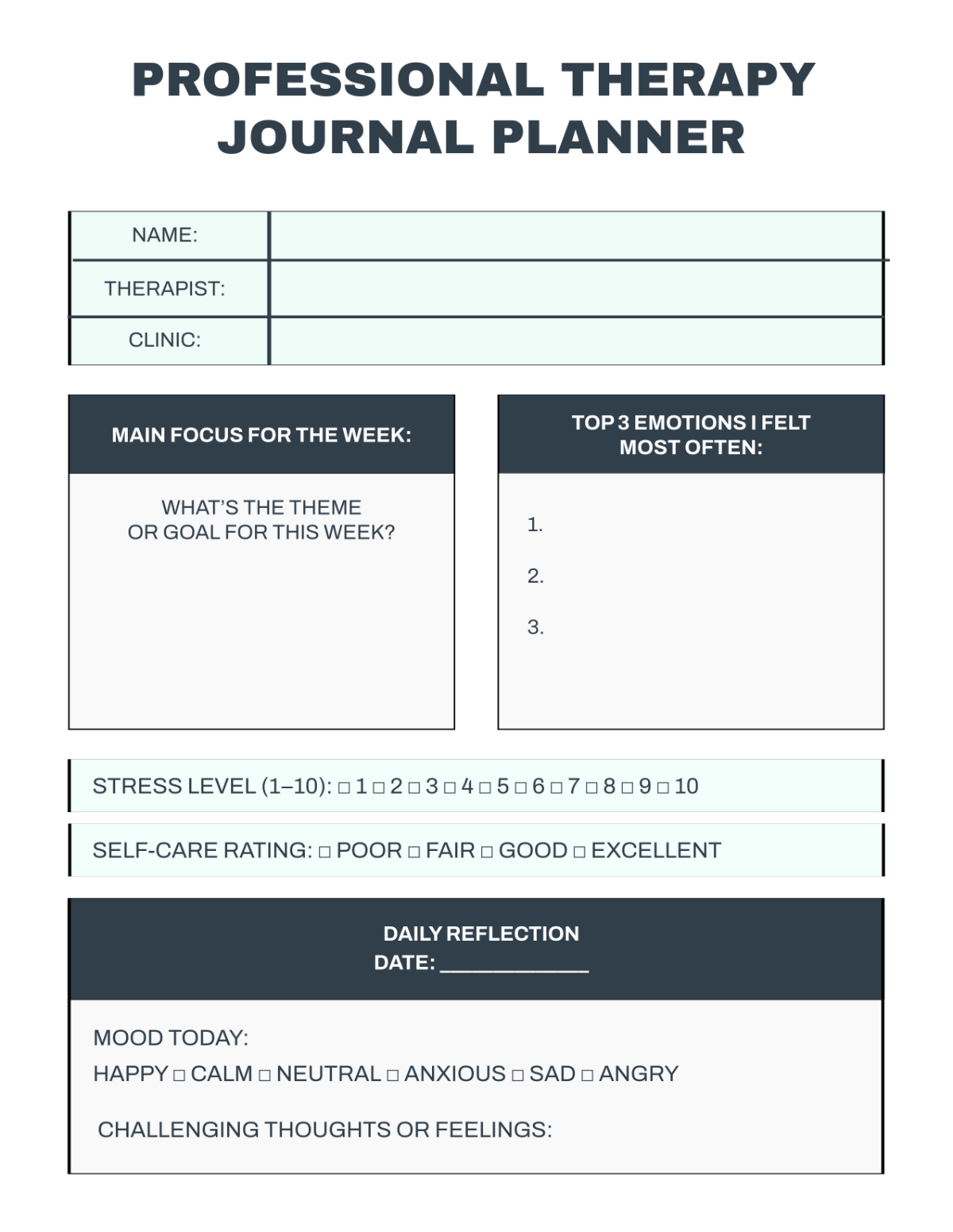 Free Professional Therapy Journal Planner Template