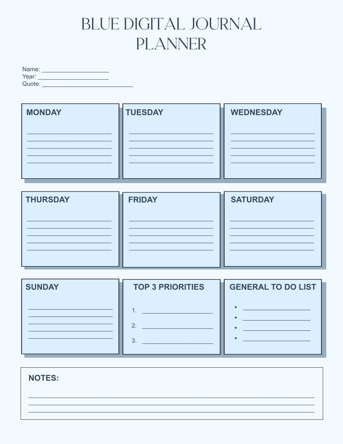 Free Blue Digital Journal Planner Template