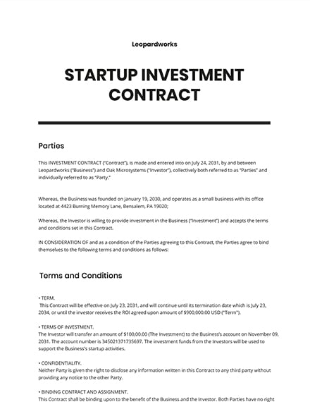 12  Startup Contract Templates Free Downloads Template net