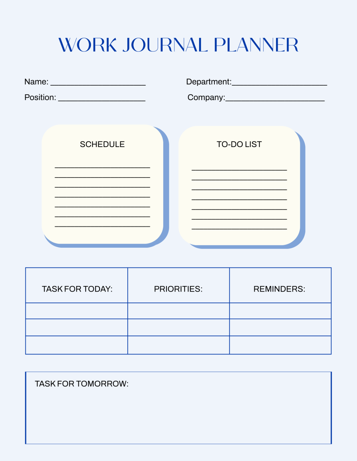 Free Work Journal Planner Template