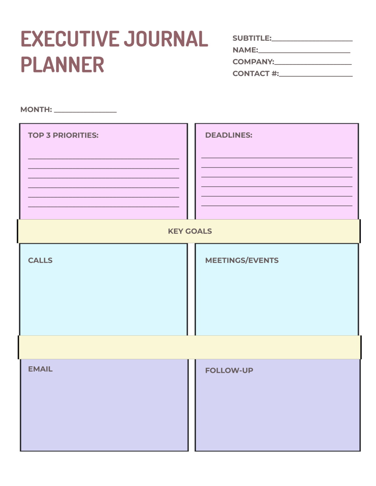 Free Executive Journal Planner Template