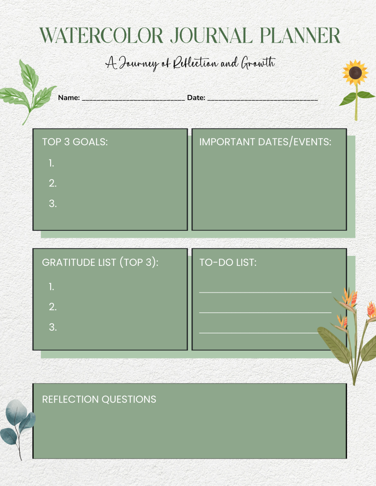 Free Watercolor Journal Planner Template