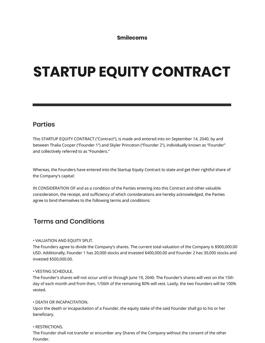 Free Startup Equity Contract Template
