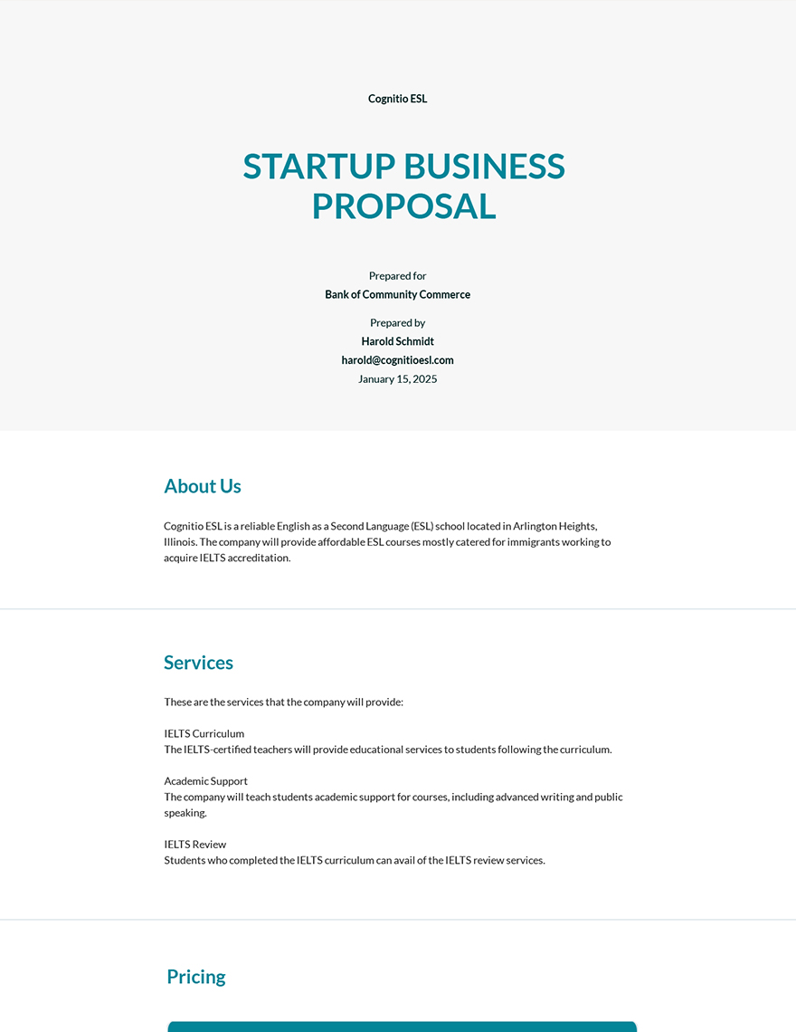 Free Business Startup Proposal Template Google Docs Word Apple 