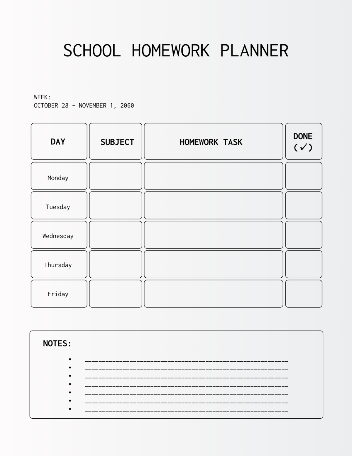Free School Homework Planner Template