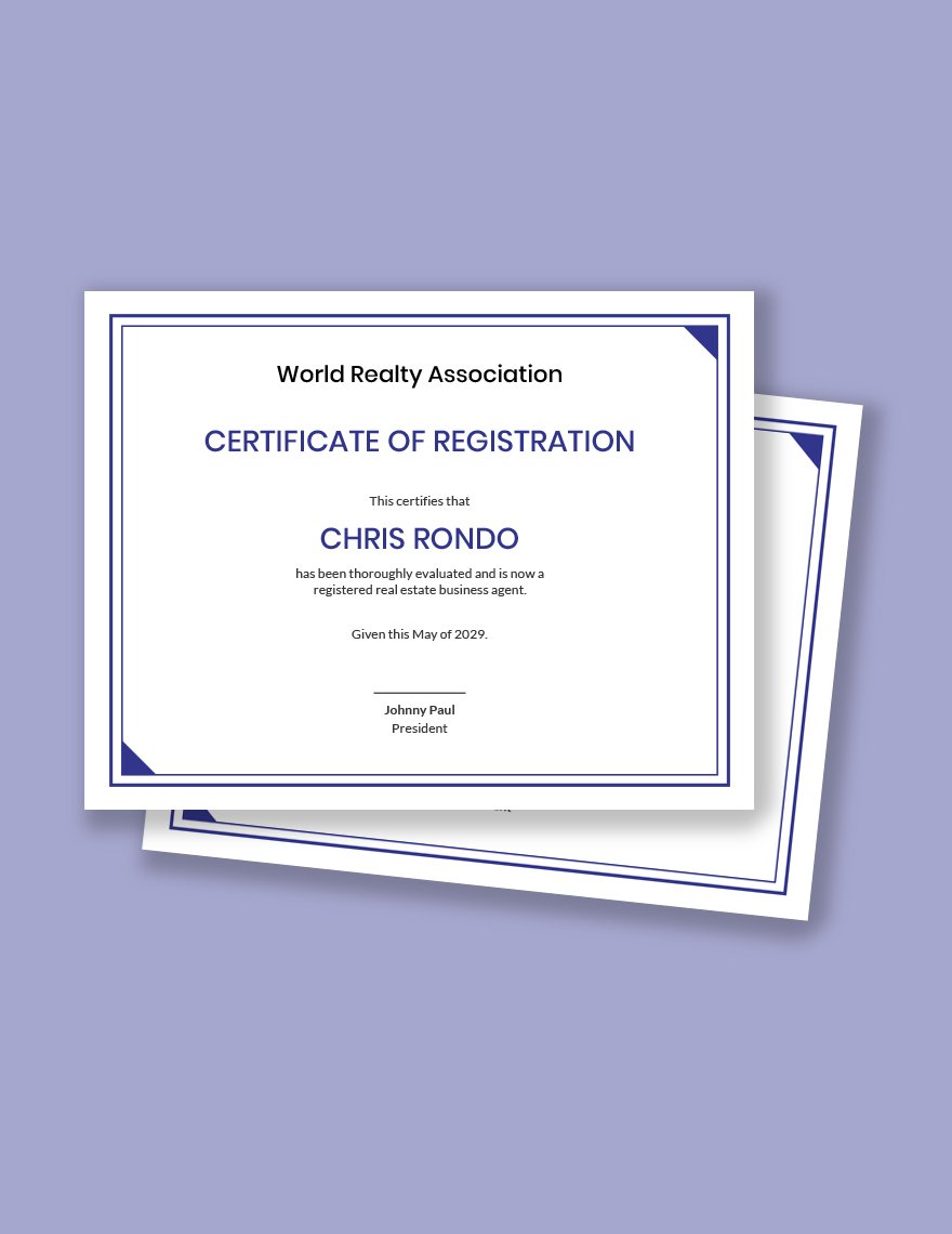 Free Business Registration Certificate Template