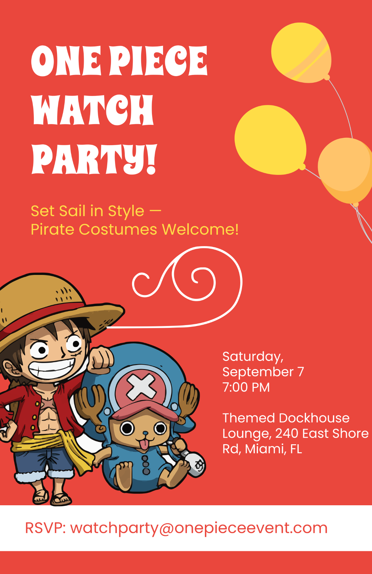 Free One Piece Party Poster Template to Edit Online