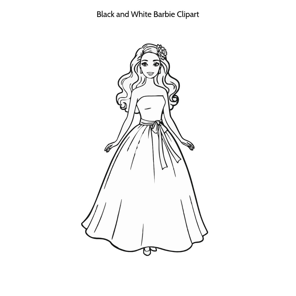 Free Black and White Barbie Clipart Template