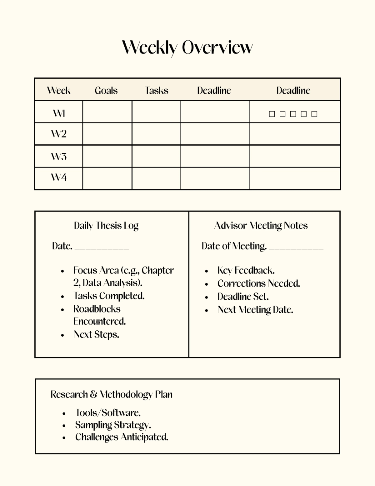 Free Thesis Journal Planner Template to Edit Online