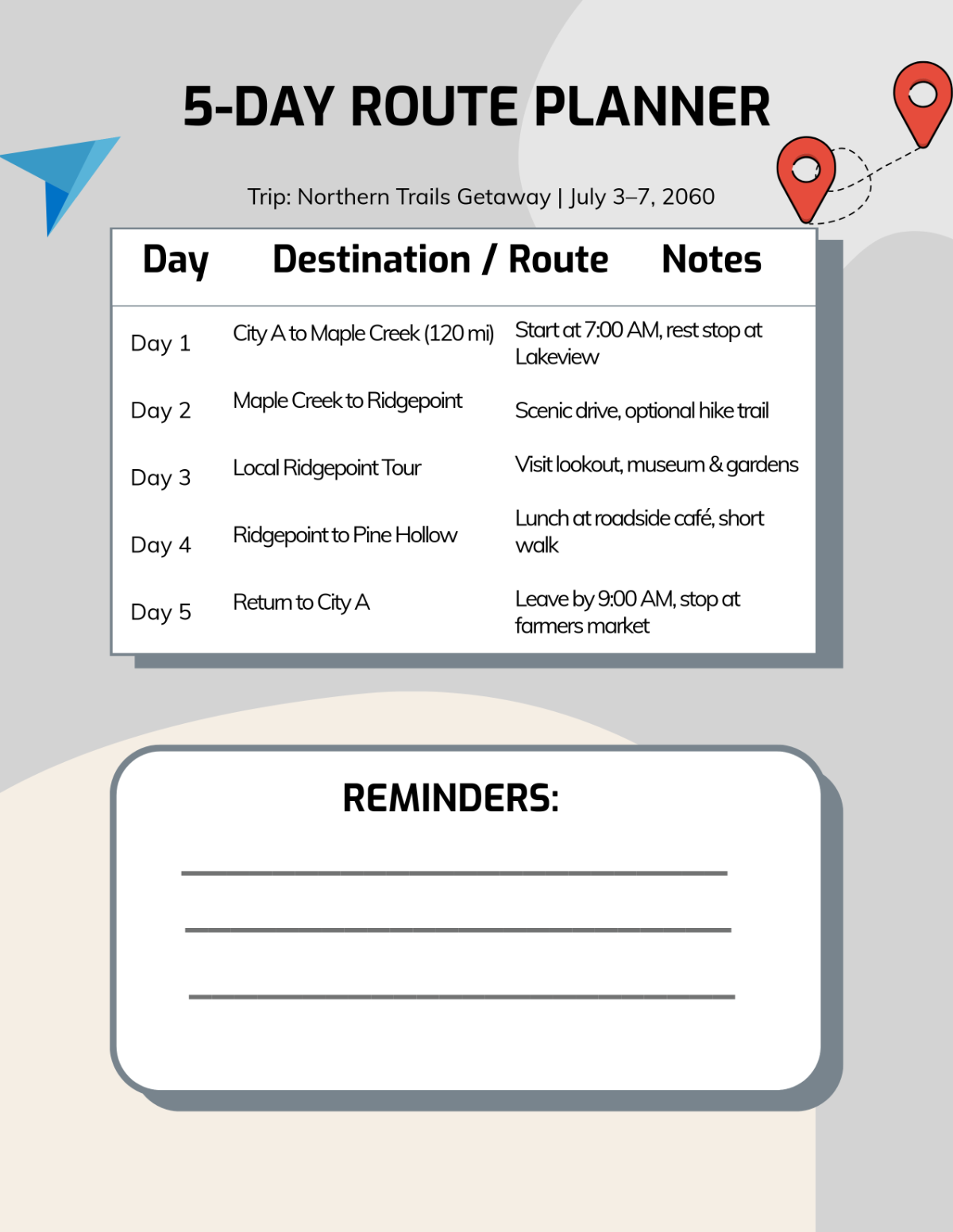 Free 5-Day Route Planner Template