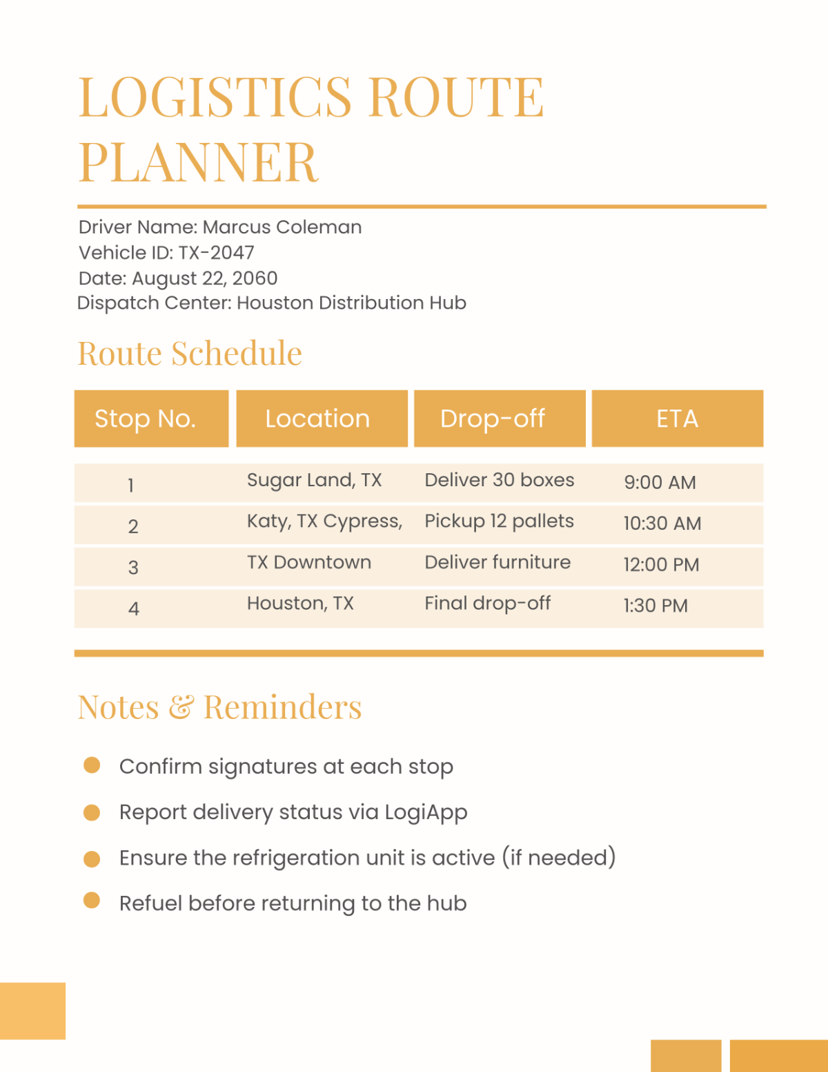 Free Logistics Route Planner Template
