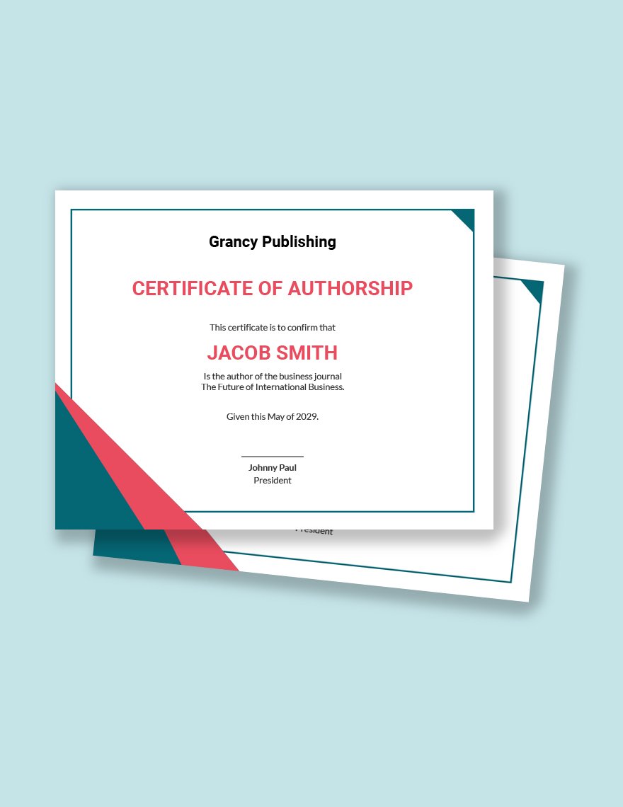 Certificate of Authorship Template