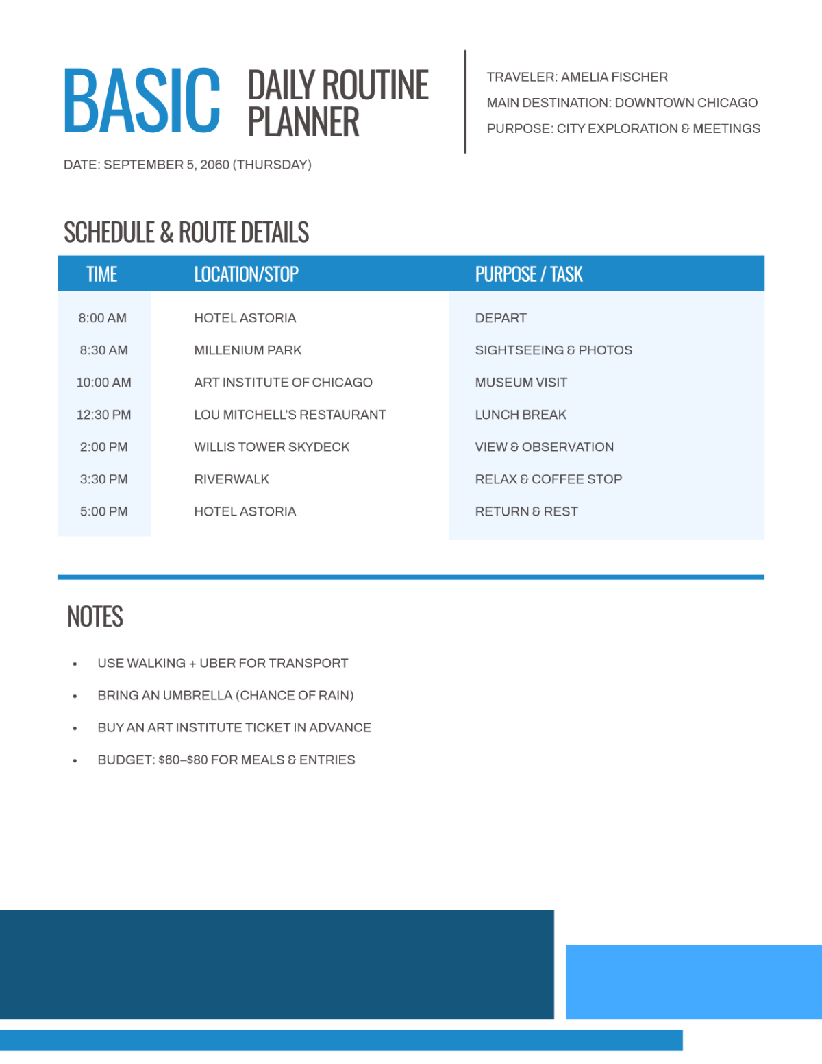Free Basic Daily Route Planner Template