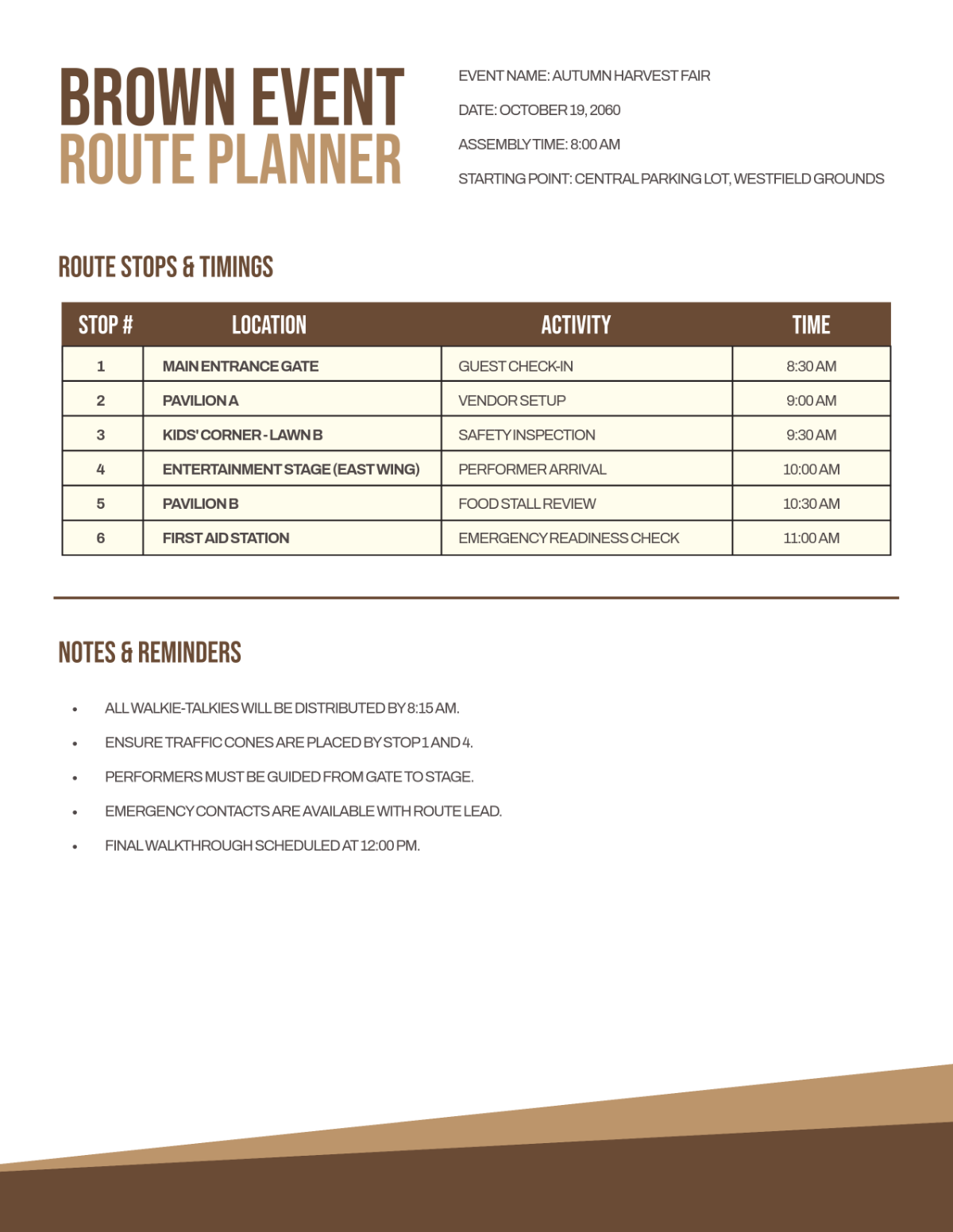 Free Brown Event Route Planner Template