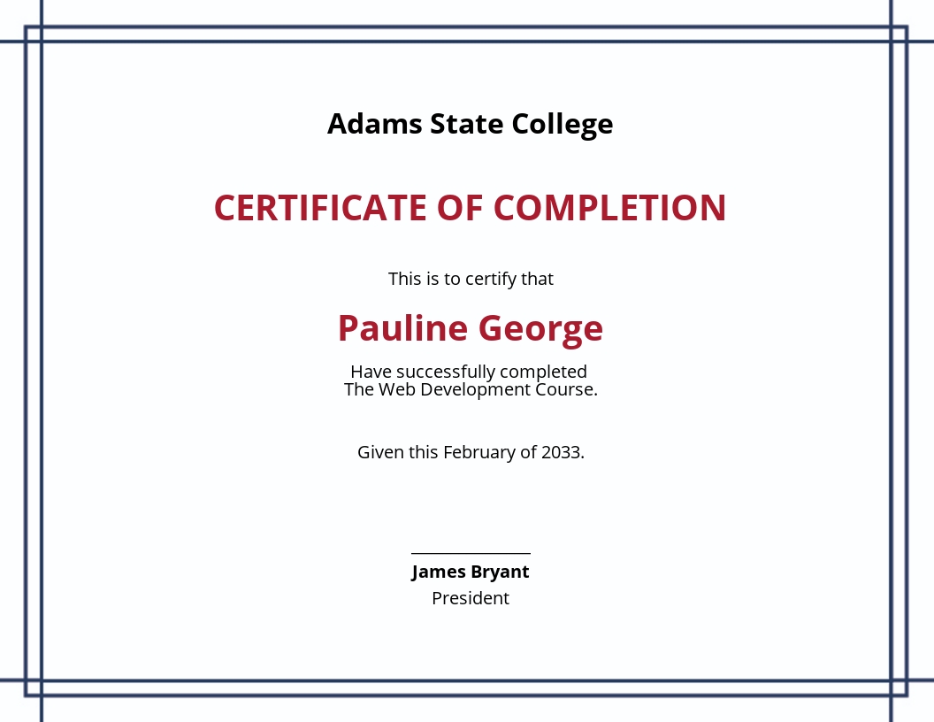 Free Blank Certificate of Completion Template - Word