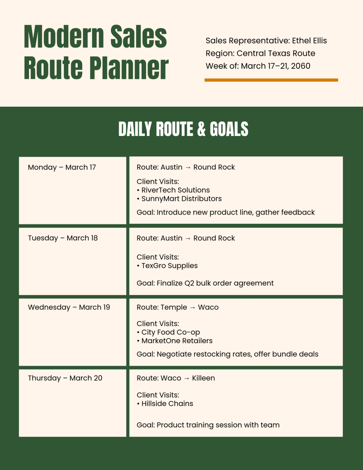 Free Modern Sales Route Planner Template