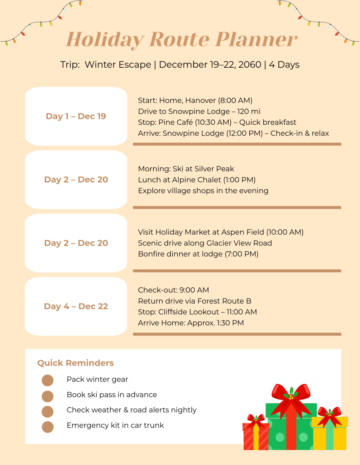 Free Holiday Route Planner Template
