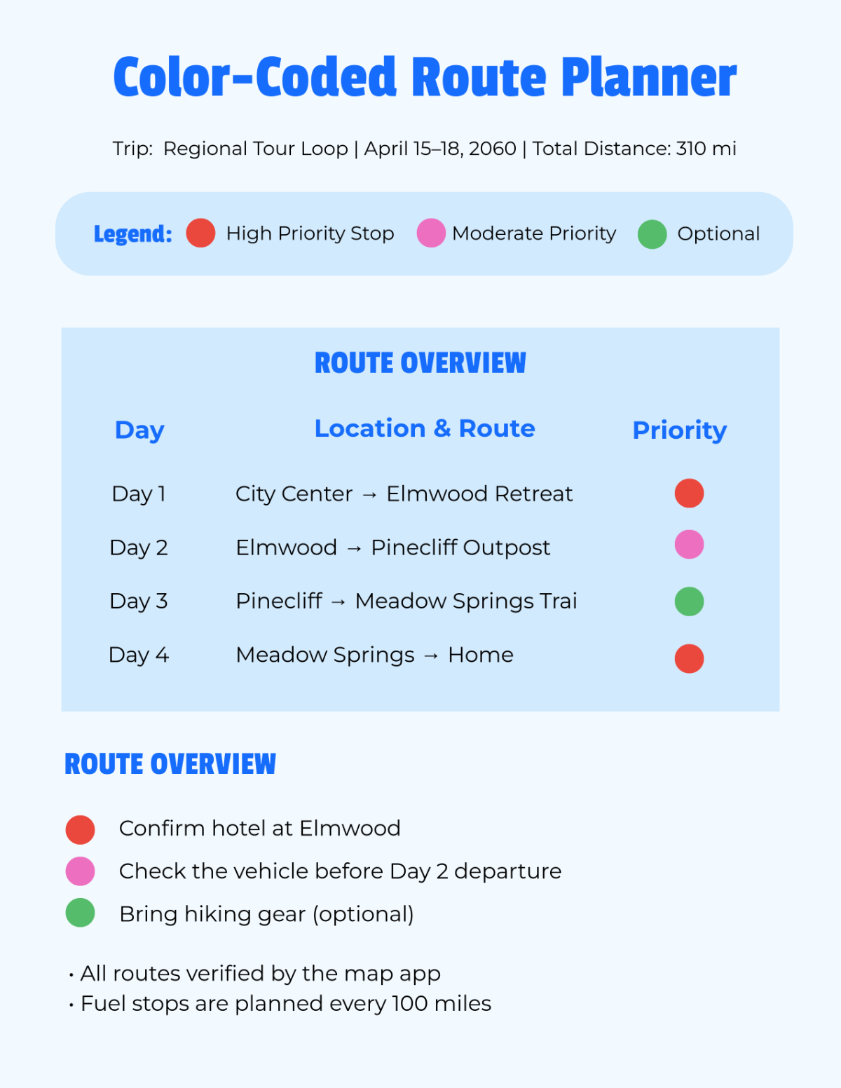 Free Color-Coded Route Planner Template to Edit Online
