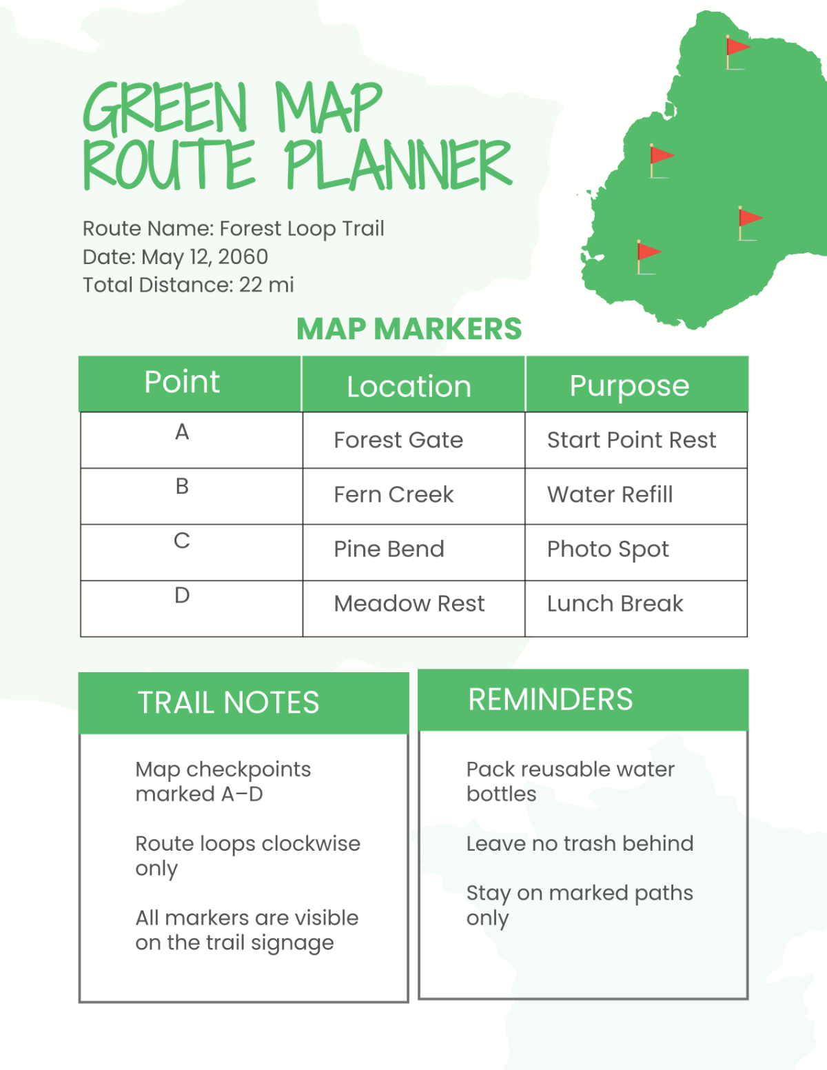 Free Green Map Route Planner Template