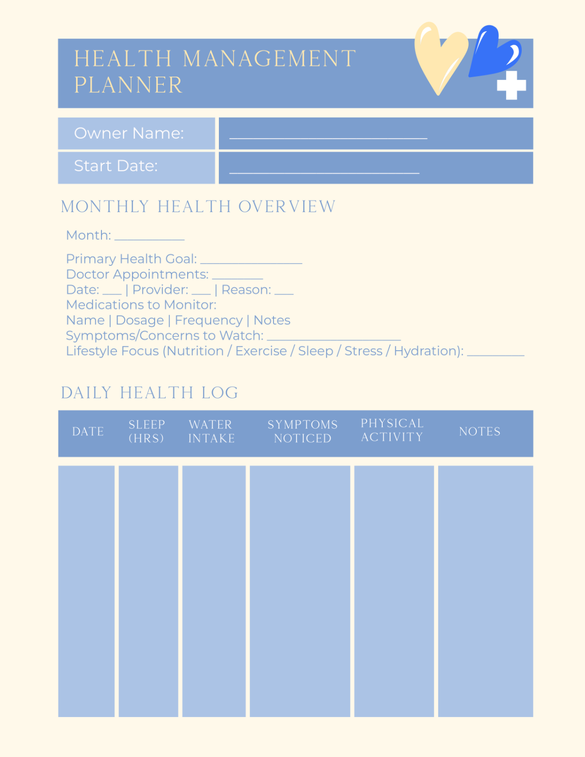 Free Health Management Planner Template