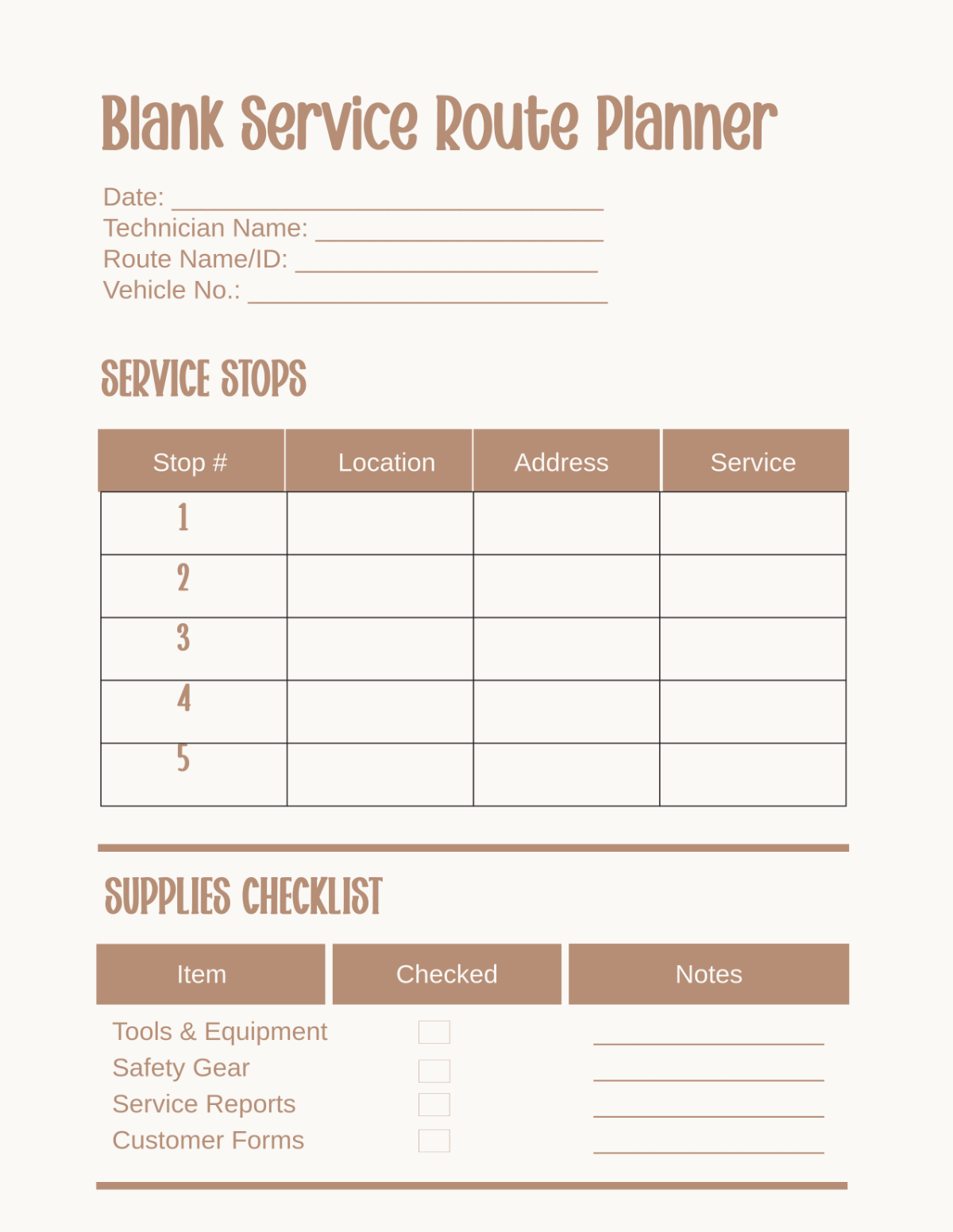 Free Blank Service Route Planner Template