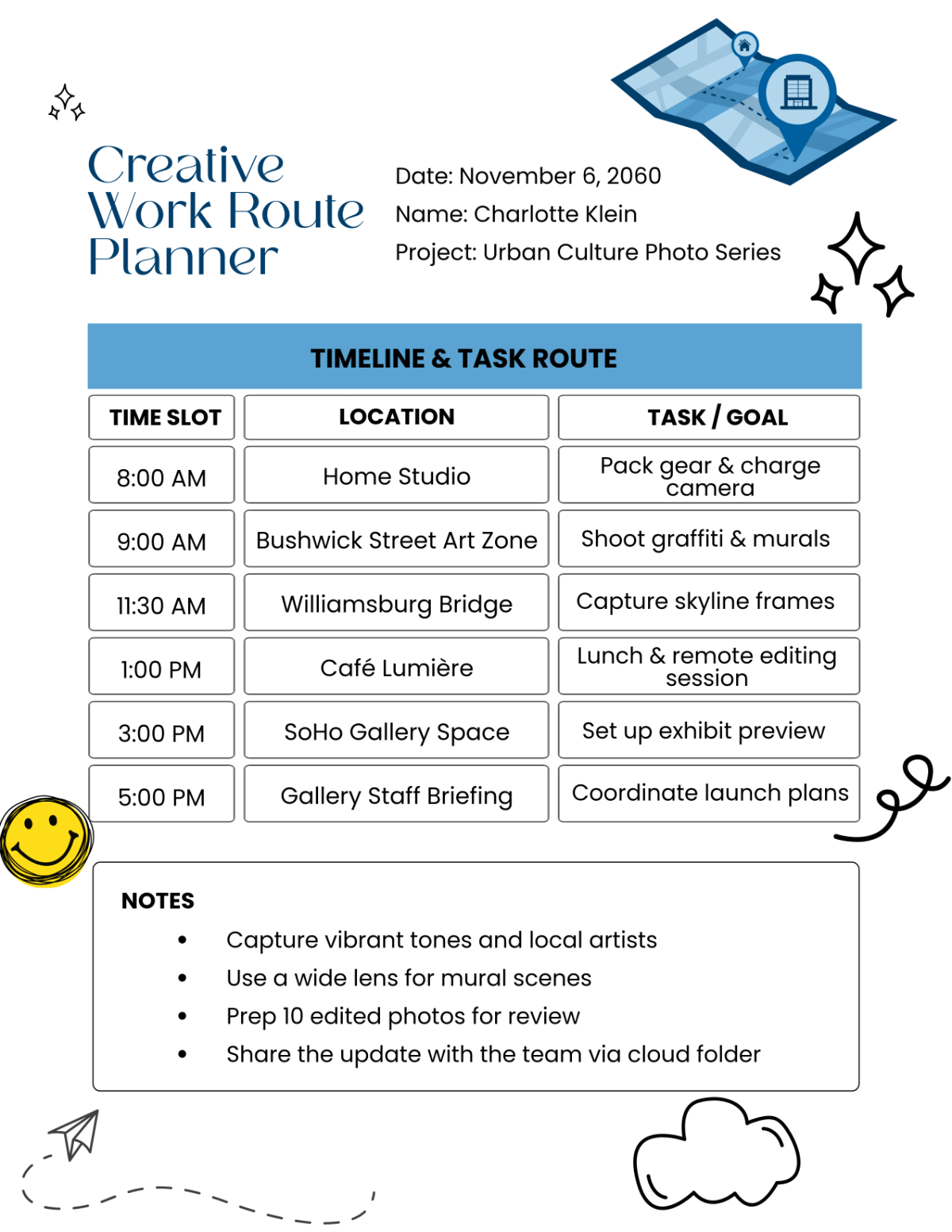 Free Creative Work Route Planner Template