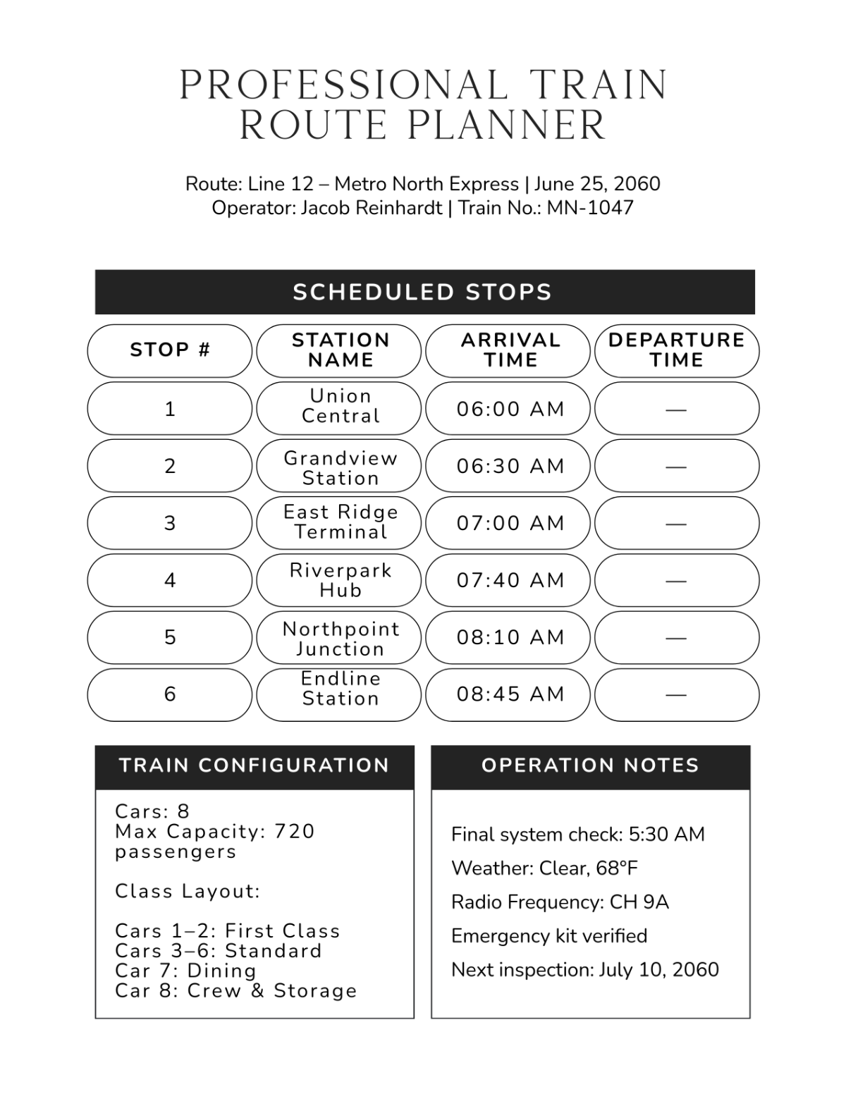 Free Professional Train Route Planner Template